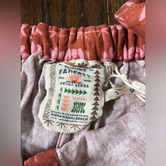 *NWT* Faherty Women's S Anna Kahalekulu Kendall Orange 100% Linen Maxi Sundress - Picture 7 of 16